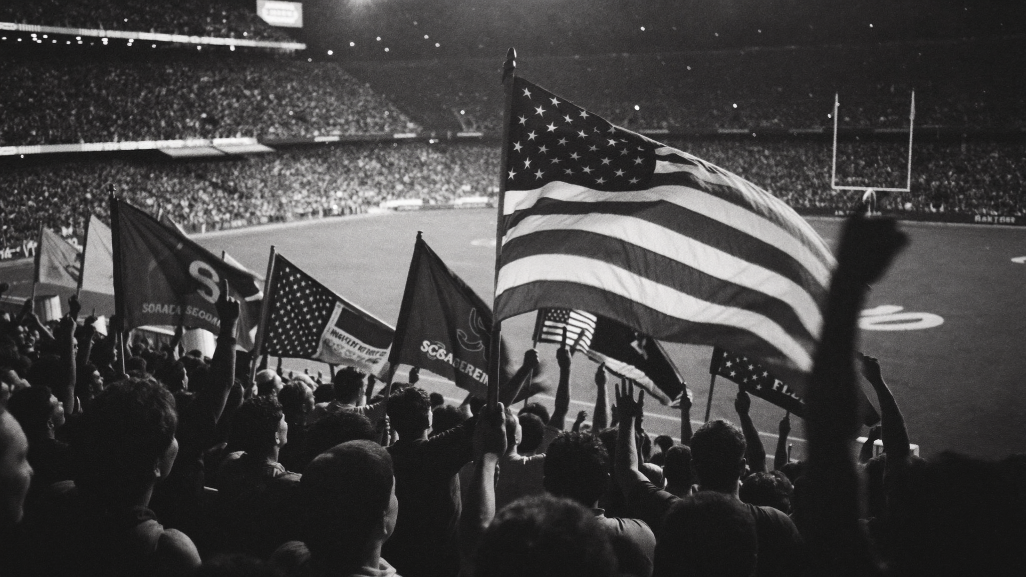 Roaring stadium crowd at night