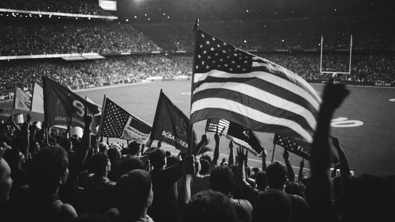 Roaring stadium crowd at night