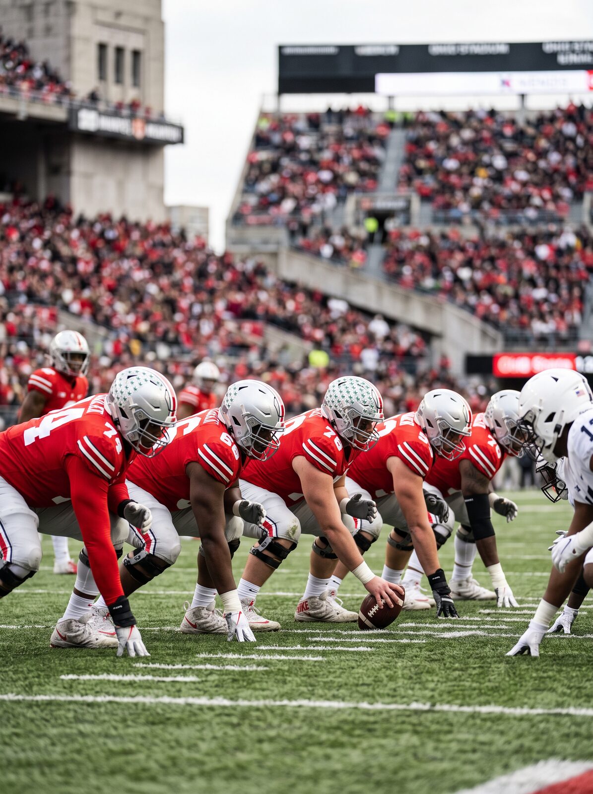 Ohio State offensive lineman at the line of scrimmage