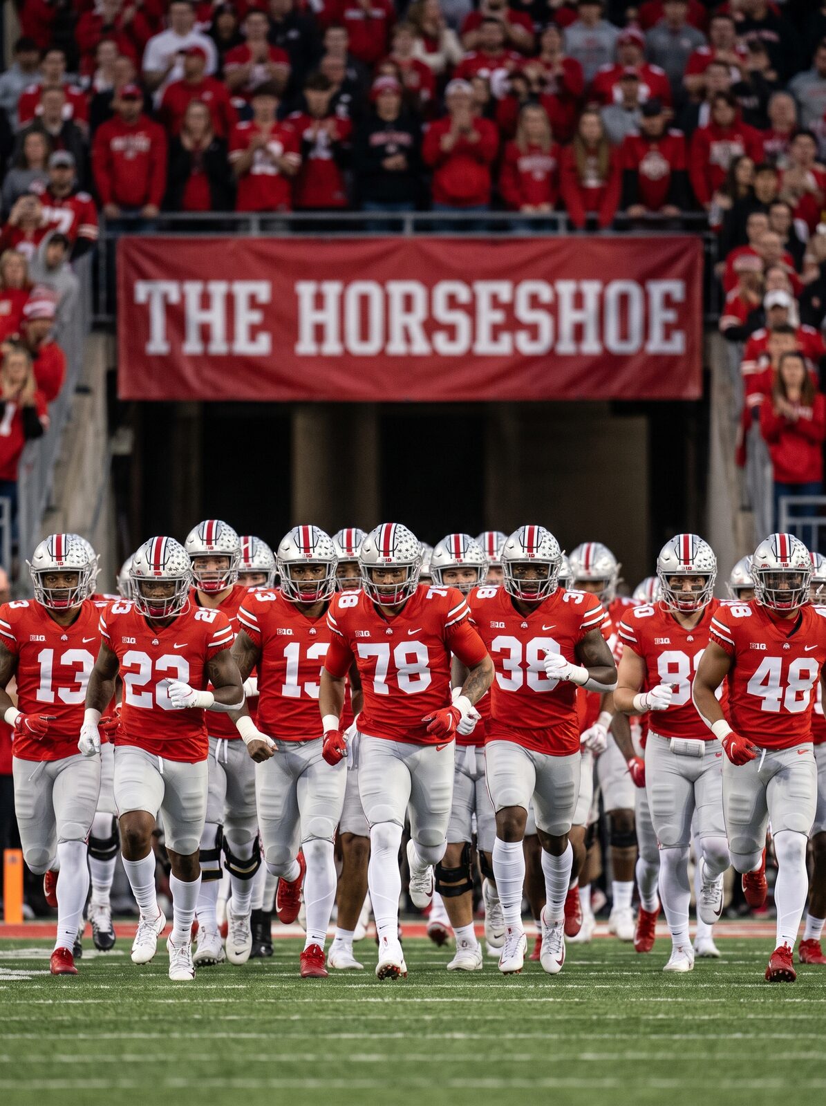Ohio State Buckeyes charging out of the tunnel into The Shoe