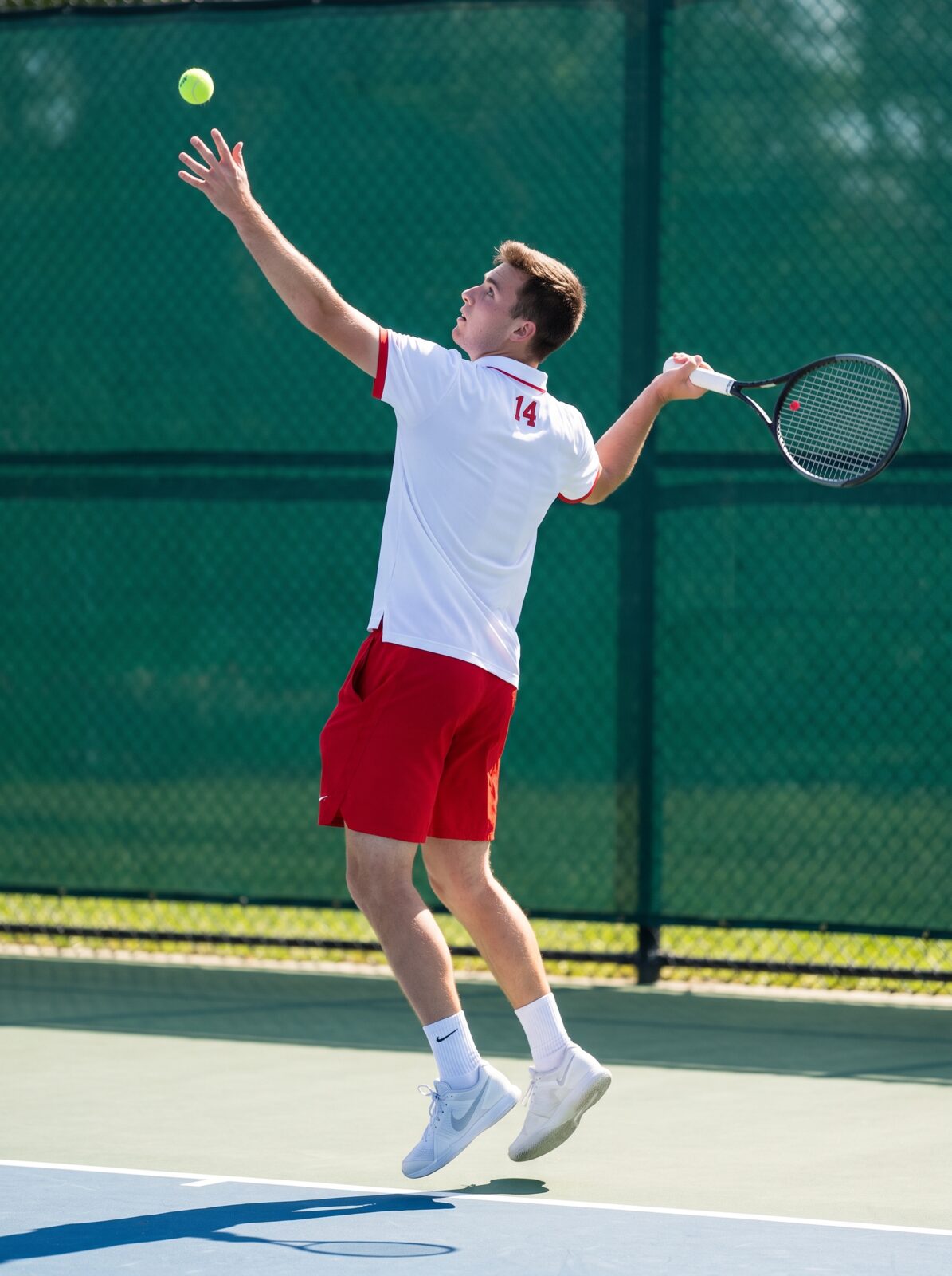 Ohio State tennis player hitting a forehand